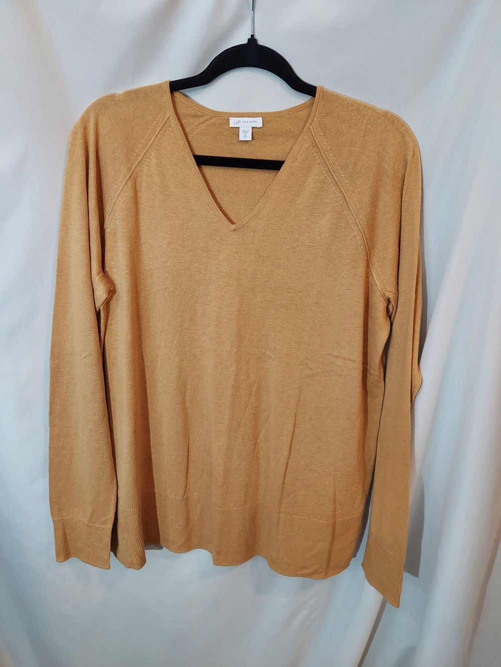 J.Jill Silk & Cotton V-Neck Raglan Sweater Honey Gold Medium Tall